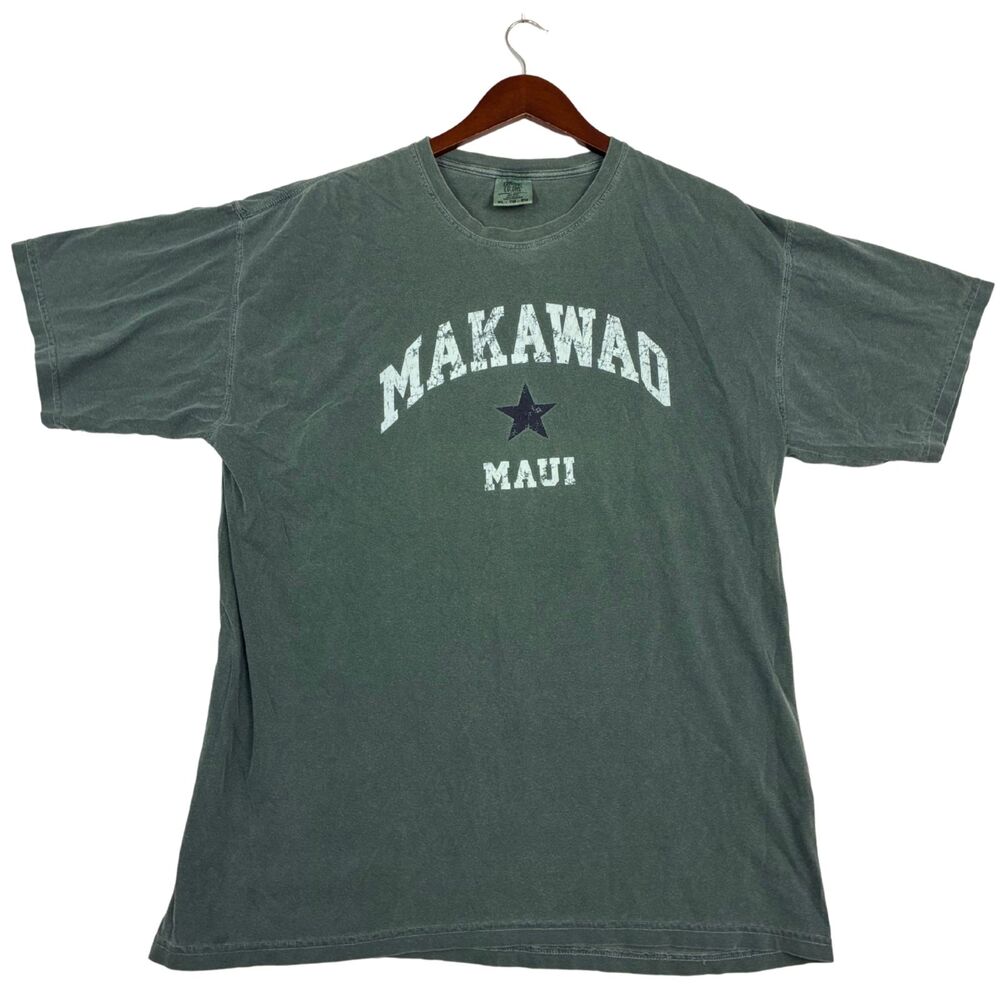 Comfort Colors Makawao Maui Hawaii T-Shirt XL Green Star Graphic Heavyweight